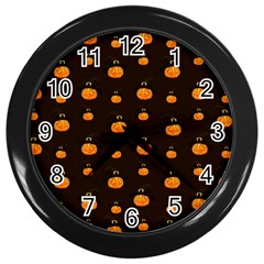 Halloween Pumpkins Pattern, Witch Hat Jack O  Lantern Wall Clock (black) by Casemiro