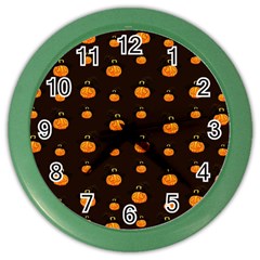 Halloween Pumpkins Pattern, Witch Hat Jack O  Lantern Color Wall Clock by Casemiro