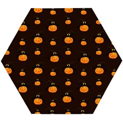 Halloween Pumpkins Pattern, Witch Hat Jack O  Lantern Wooden Puzzle Hexagon by Casemiro