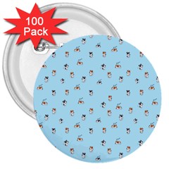 Cute Kawaii Dogs Pattern At Sky Blue 3  Buttons (100 Pack)  by Casemiro