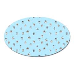 Cute Kawaii dogs pattern at sky blue Oval Magnet