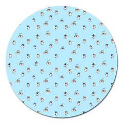 Cute Kawaii Dogs Pattern At Sky Blue Magnet 5  (round)