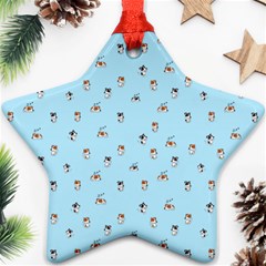 Cute Kawaii dogs pattern at sky blue Star Ornament (Two Sides)