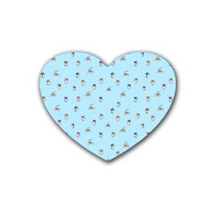 Cute Kawaii dogs pattern at sky blue Rubber Coaster (Heart) 