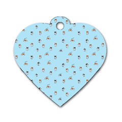 Cute Kawaii Dogs Pattern At Sky Blue Dog Tag Heart (one Side) by Casemiro