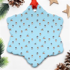 Cute Kawaii dogs pattern at sky blue Ornament (Snowflake)