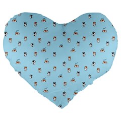 Cute Kawaii dogs pattern at sky blue Large 19  Premium Heart Shape Cushions