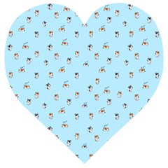 Cute Kawaii Dogs Pattern At Sky Blue Wooden Puzzle Heart by Casemiro