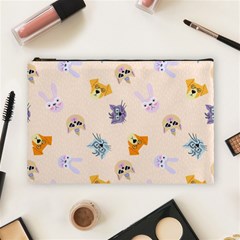 Funny Animal Faces With Glasses Cat Dog Hare Cosmetic Bag (large) by SychEva