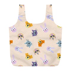 Funny Animal Faces With Glasses Cat Dog Hare Full Print Recycle Bag (l) by SychEva