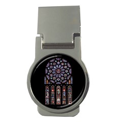 Chartres-cathedral-notre-dame-de-paris-amiens-cath-stained-glass Money Clips (round)  by Sudhe