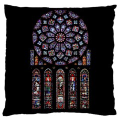 Chartres-cathedral-notre-dame-de-paris-amiens-cath-stained-glass Large Cushion Case (two Sides) by Sudhe