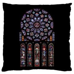 Chartres-cathedral-notre-dame-de-paris-amiens-cath-stained-glass Large Flano Cushion Case (one Side) by Sudhe