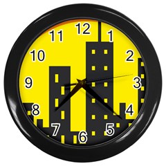 Skyline-city-building-sunset Wall Clock (black) by Sudhe