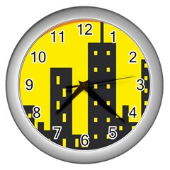 Skyline-city-building-sunset Wall Clock (silver) by Sudhe