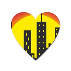 Skyline-city-building-sunset Heart Magnet by Sudhe