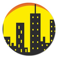 Skyline-city-building-sunset Magnet 5  (round) by Sudhe