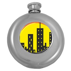 Skyline-city-building-sunset Round Hip Flask (5 Oz) by Sudhe