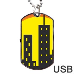 Skyline-city-building-sunset Dog Tag Usb Flash (one Side) by Sudhe