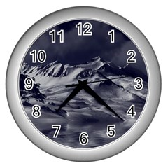 Mountain-snow-night-cold-winter Wall Clock (silver) by Sudhe