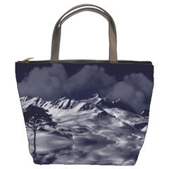 Mountain-snow-night-cold-winter Bucket Bag by Sudhe