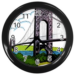 Bridge-vintage-clip-art-color Wall Clock (black) by Sudhe