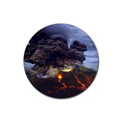 Landscape-volcano-eruption-lava Rubber Coaster (round)  by Sudhe