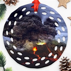 Landscape-volcano-eruption-lava Ornament (round Filigree) by Sudhe