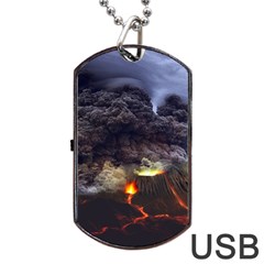 Landscape-volcano-eruption-lava Dog Tag Usb Flash (two Sides) by Sudhe