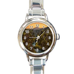 Landscape-cannon-river-mountain Round Italian Charm Watch by Sudhe