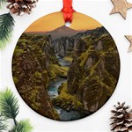 Landscape-cannon-river-mountain Ornament (Round) Front