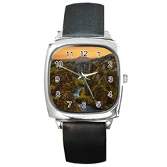 Landscape-cannon-river-mountain Square Metal Watch