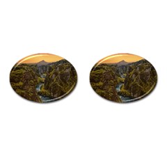 Landscape-cannon-river-mountain Cufflinks (oval) by Sudhe