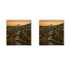 Landscape-cannon-river-mountain Cufflinks (square) by Sudhe