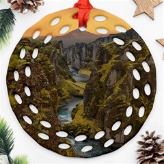 Landscape-cannon-river-mountain Ornament (Round Filigree)