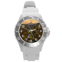 Landscape-cannon-river-mountain Round Plastic Sport Watch (l)