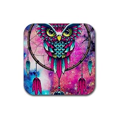 Owl Dreamcatcher Rubber Coaster (square)  by Sudhe