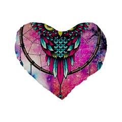 Owl Dreamcatcher Standard 16  Premium Flano Heart Shape Cushions by Sudhe