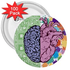 Brain-heart-balance-emotion 3  Buttons (100 pack) 