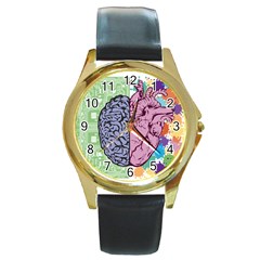 Brain-heart-balance-emotion Round Gold Metal Watch