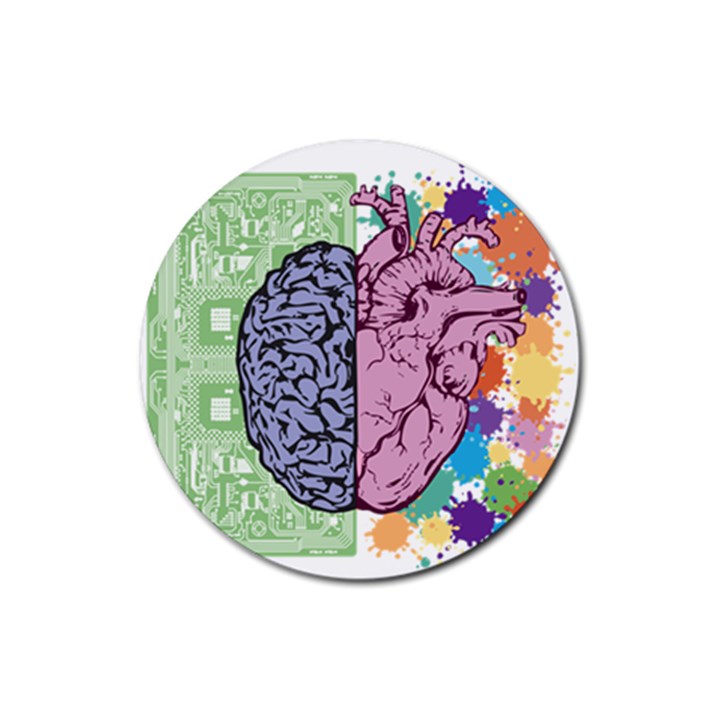 Brain-heart-balance-emotion Rubber Round Coaster (4 pack) 