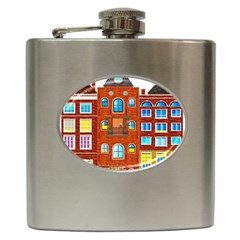 Town-buildings-old-brick-building Hip Flask (6 Oz) by Sudhe