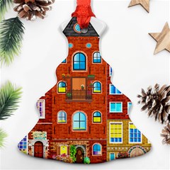 Town-buildings-old-brick-building Ornament (christmas Tree)  by Sudhe