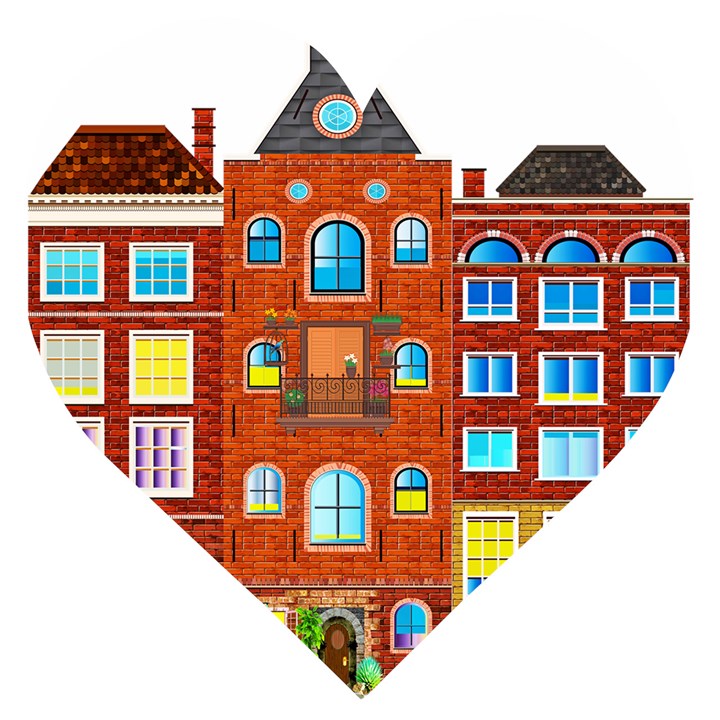 Town-buildings-old-brick-building Wooden Puzzle Heart