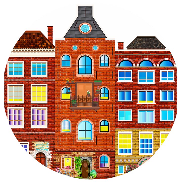 Town-buildings-old-brick-building Wooden Puzzle Round