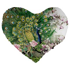 Peafowl Peacock Feather-beautiful Large 19  Premium Heart Shape Cushions by Sudhe