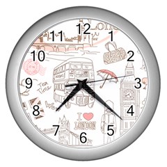 London-paris-drawing-vector-london-comics Wall Clock (silver) by Sudhe