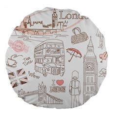 London-paris-drawing-vector-london-comics Large 18  Premium Flano Round Cushions by Sudhe