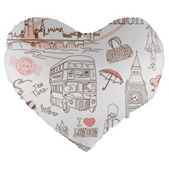 London-paris-drawing-vector-london-comics Large 19  Premium Flano Heart Shape Cushions by Sudhe