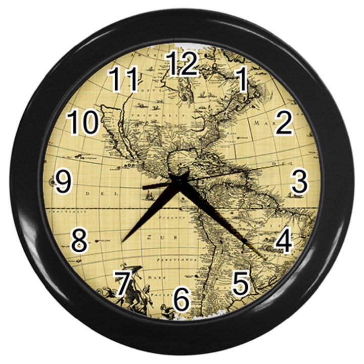 Map-vintage-old-ancient-antique Wall Clock (Black)